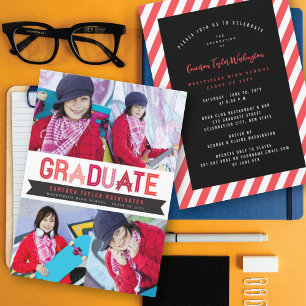 Invitation Red Ribbon Graduate Photo Party