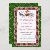 Invitation Red Ribbon Green Parties scintillant Royal Princes (Devant / Derrière)