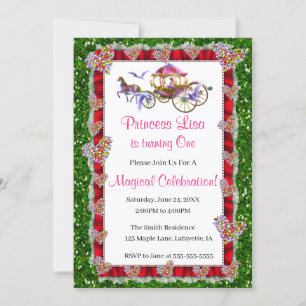 Invitation Red Ribbon Green Parties scintillant Royal Princes