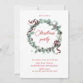 Invitation Red Ribbon Greenery Fête de Noël (Devant)