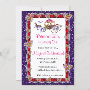 Invitation Red Ribbon Purple Parties scintillant Royal Prince