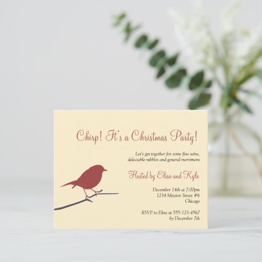 Invitation Red robin branche oiseau Noël fête (Debout devant)