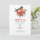 Invitation Red Robin with pinecones Christmas design (Debout devant)