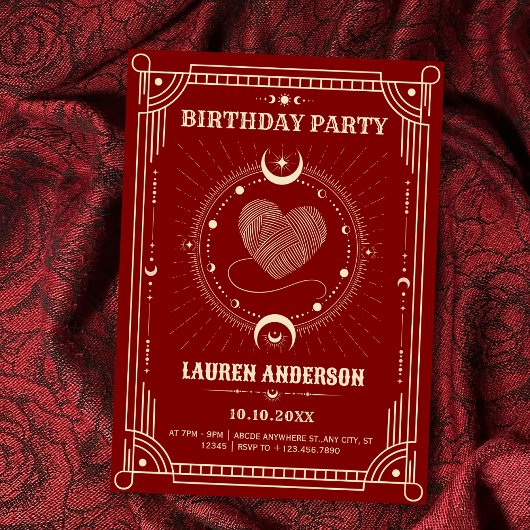 Invitation Red romance tarot boho anniversaire de lune mystiq