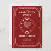 Invitation Red romance tarot boho lune Graduation (Devant)