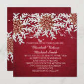 Invitation Red Romantic Christmas Snowflakes Wedding Invitati (Devant / Derrière)