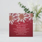 Invitation Red Romantic Christmas Snowflakes Wedding Invitati (Debout devant)