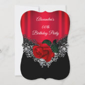 Invitation Red Rose Anniversaire Dentelle Black Silver (Devant)