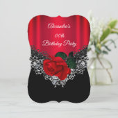 Invitation Red Rose Anniversaire Dentelle Black Silver (Debout devant)
