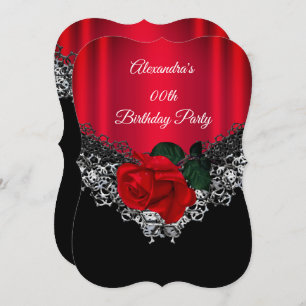 Invitation Red Rose Anniversaire Dentelle Black Silver