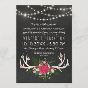 Invitation Red Rose Antlers - Rustique Mariage de tableau de 