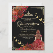 Invitation Red Rose Black Gold Butterfly Quinceañera (Devant)