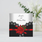 Invitation Red Rose Black Lace White Silver Party (Debout devant)