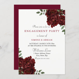 Invitation Red Rose Burgundy Élégante Partie d'engagement