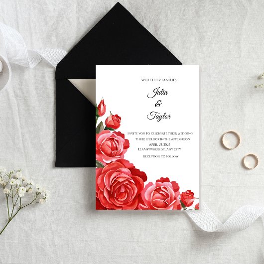 Invitation Red Rose Elegant Floral Invite