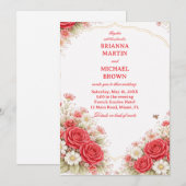 Invitation Red Rose Floral Romantic (Devant / Derrière)