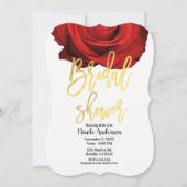 Invitation Red Rose Gold Script Fête des mariées moderne tend (Devant)