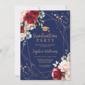 Invitation Red Rose & Gold Watercolor Graduation (Devant)