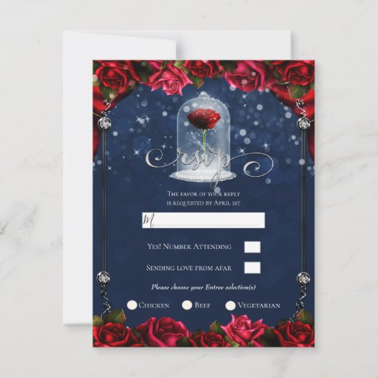 Invitation Red Rose Marine Bleu Blanc Gold Silver Party RSVP (Devant)
