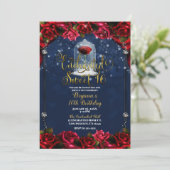 Invitation Red Rose Marine Blue Gold Sweet 16 16e Parti (Debout devant)