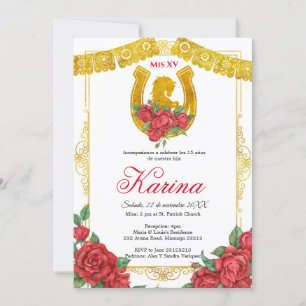 Invitation Red Rose Mexicaine Charra 15 Quinceanera Invitatio