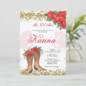 Invitation Red Rose Mexicaine Charra 15 Quinceanera Invitatio (Debout devant)