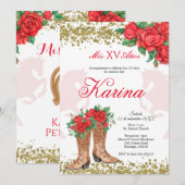 Invitation Red Rose Mexicaine Charra 15 Quinceanera Invitatio (Devant / Derrière)