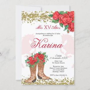 Invitation Red Rose Mexicaine Charra 15 Quinceanera Invitatio