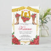 Invitation Red Rose Mexicaine Charra 15 Quinceanera Invitatio (Debout devant)