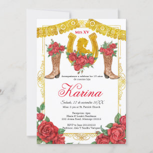 Invitation Red Rose Mexicaine Charra 15 Quinceanera Invitatio