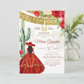 Invitation Red Rose Mexicaine Princesse Quinceañera Invitatio (Debout devant)