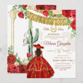 Invitation Red Rose Mexicaine Princesse Quinceañera Invitatio (Devant / Derrière)