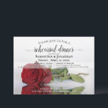 Invitation Red Rose Romantic Chic Mariage Répétition et Dîner<br><div class="desc">Cette invitation à dîner de répétition mariage est romantique, élégant et chic. Il présente une image ou une rose rouge à longue tige allongée sur son côté, réfléchissant dans un bassin d'eau avec des vagues et des ondulations. Le lettrage est fait en calligraphie de script dentée, lui donnant une touche...</div>