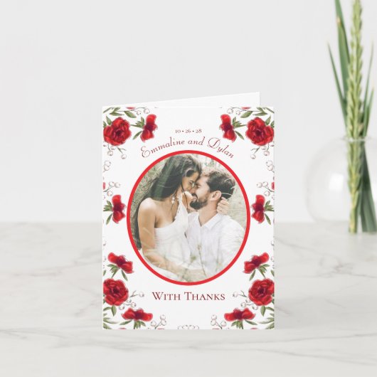 Invitation Red Rose Romantic Wedding Thank You Cards Photo (Devant)