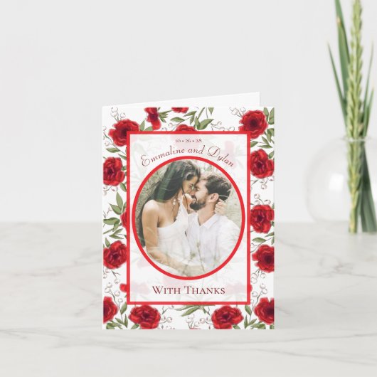 Invitation Red Rose Romantic Wedding Thank You Cards Photo (Devant)