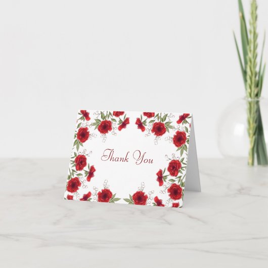 Invitation Red Rose Romantic Wedding Thank You Note Card (Devant)