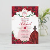 Invitation Red Rose Royal Princess Elegant Quinceanera (Debout devant)