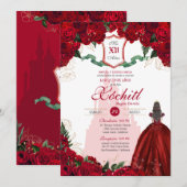 Invitation Red Rose Royal Princess Elegant Quinceanera (Devant / Derrière)