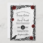Invitation Red Rose & Thorn Frame Rustic Fairytale Mariage (Devant)