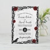 Invitation Red Rose & Thorn Frame Rustic Fairytale Mariage (Debout devant)