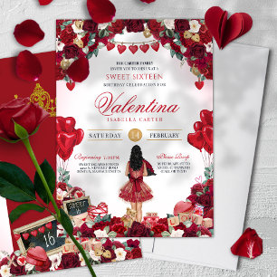 Invitation Red Rose Valentine Sweet 16 Anniversaire