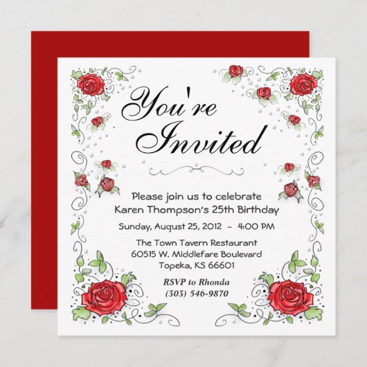 Invitation - Red Roses (Devant / Derrière)