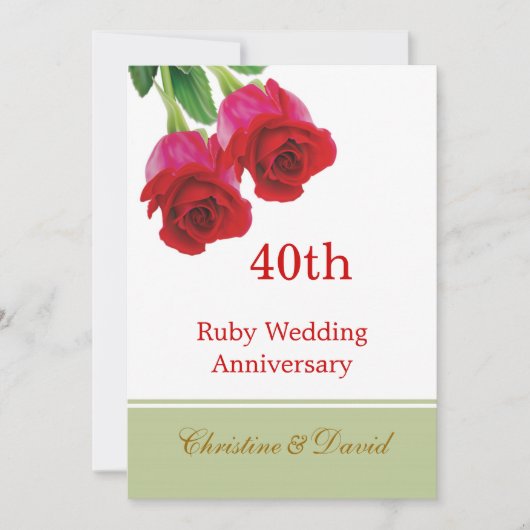 Invitation Red roses 40th Ruby Mariage Anniversaire Invitatio (Devant)