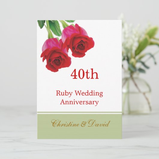 Invitation Red roses 40th Ruby Mariage Anniversaire Invitatio (Debout devant)