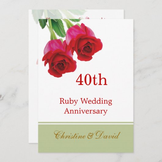 Invitation Red roses 40th Ruby Mariage Anniversaire Invitatio (Devant / Derrière)