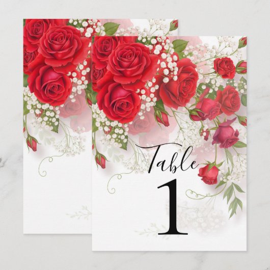 Invitation Red Roses & Babys Breath Elegant Floral Wedding  (Devant / Derrière)