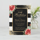 Invitation Red Roses Black Gold Confetti 70e anniversaire (Debout devant)