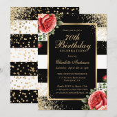 Invitation Red Roses Black Gold Confetti 70e anniversaire (Devant / Derrière)