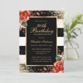 Invitation Red Roses Black Gold Confetti 90e anniversaire (Debout devant)