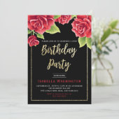 Invitation Red Roses Black & Gold Parties scintillant Anniver (Debout devant)